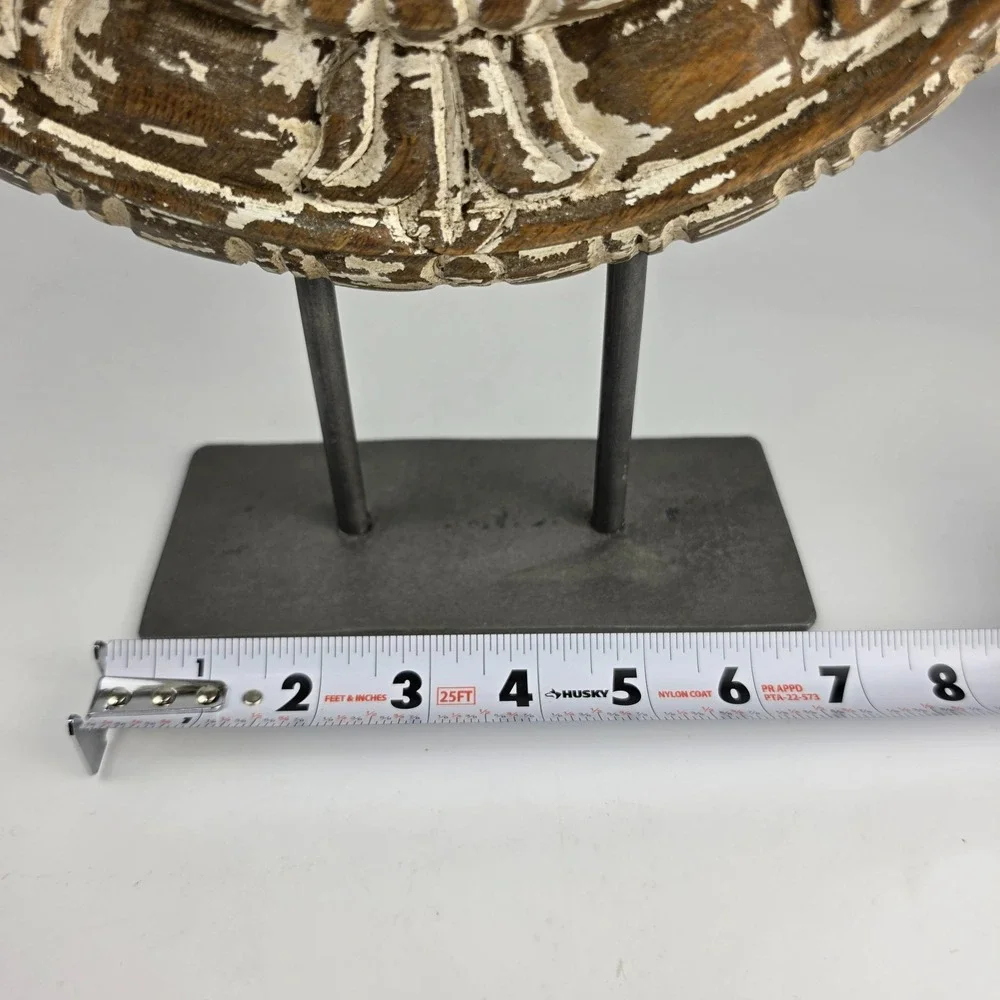 Pottery Barn Hand Carved Mango Wood Architectural Medallion Iron‎ Stand Retired